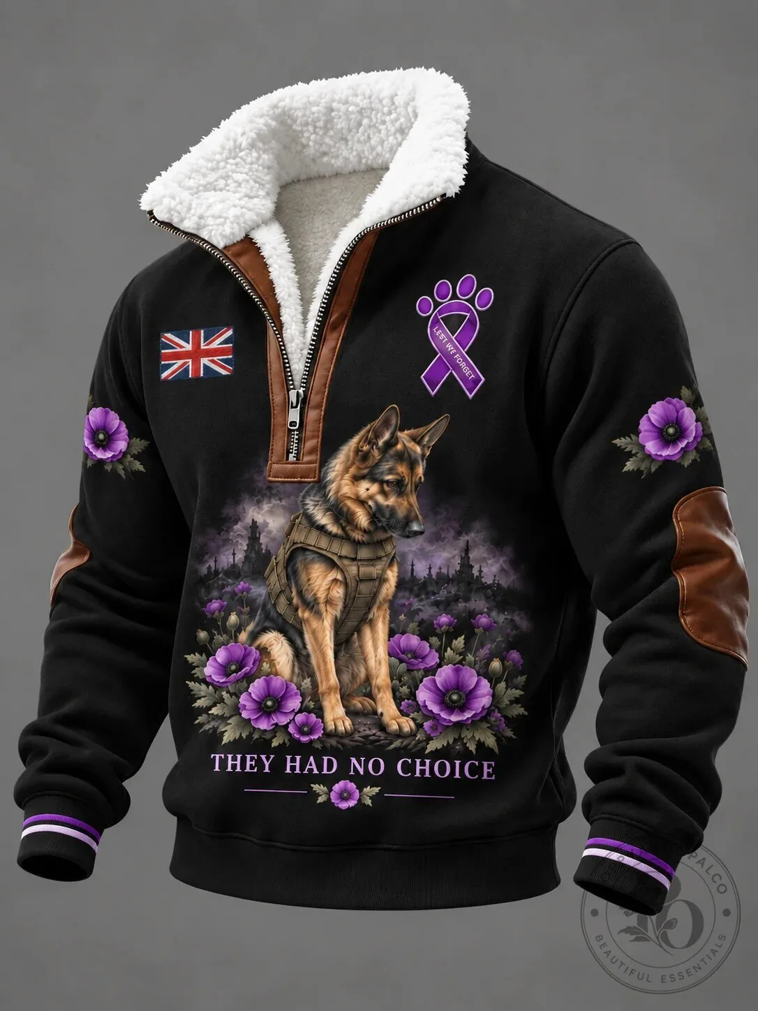 ⭐︎犬服⭐︎handmade German Shepherd Remembrance Day Lest We Forget Poppy Quarter Zip